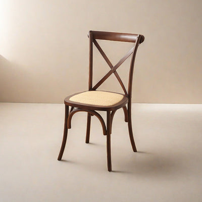 Contemporary Scandinavian Solid Wood Rattan Curved Square Dining Chair With Backrest For Dining Room