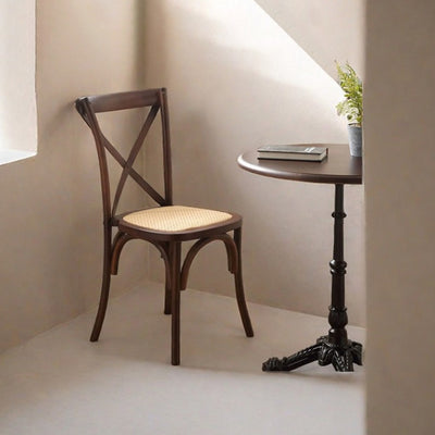 Contemporary Scandinavian Solid Wood Rattan Curved Square Dining Chair With Backrest For Dining Room
