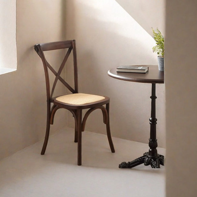 Contemporary Scandinavian Solid Wood Rattan Curved Square Dining Chair With Backrest For Dining Room