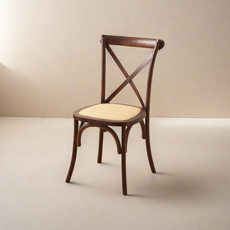 Contemporary Scandinavian Solid Wood Rattan Curved Square Dining Chair With Backrest For Dining Room