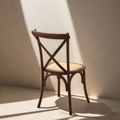 Contemporary Scandinavian Solid Wood Rattan Curved Square Dining Chair With Backrest For Dining Room