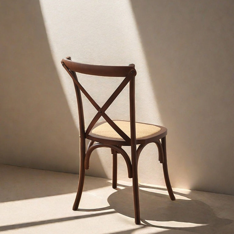 Contemporary Scandinavian Solid Wood Rattan Curved Square Dining Chair With Backrest For Dining Room