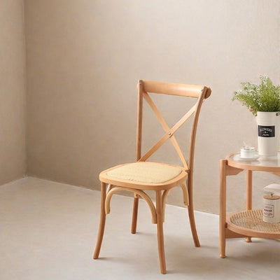 Contemporary Scandinavian Solid Wood Rattan Curved Square Dining Chair With Backrest For Dining Room