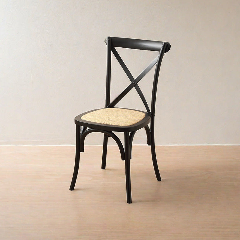 Contemporary Scandinavian Solid Wood Rattan Curved Square Dining Chair With Backrest For Dining Room