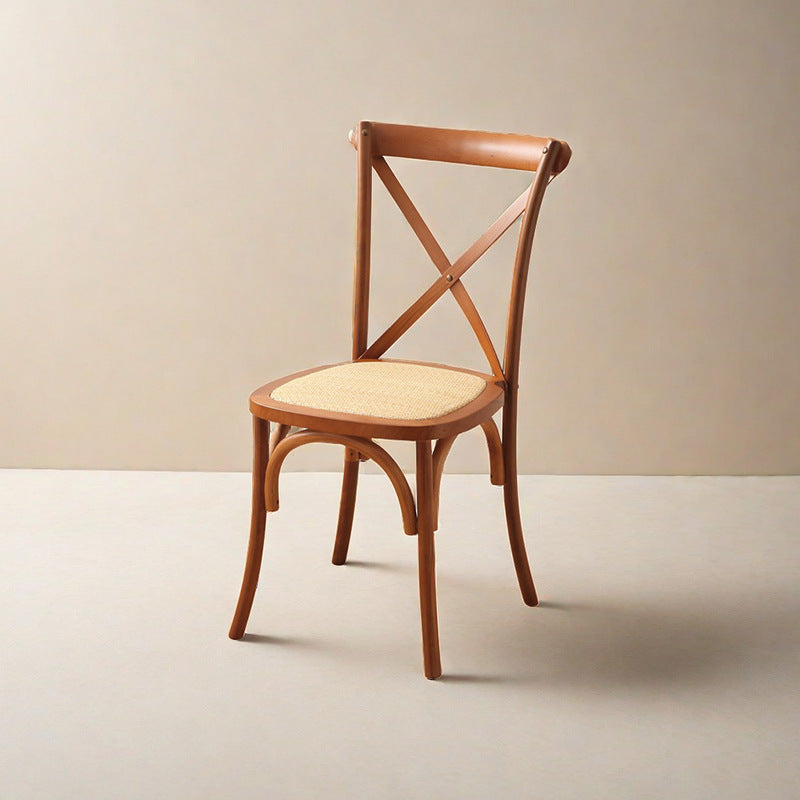 Contemporary Scandinavian Solid Wood Rattan Curved Square Dining Chair With Backrest For Dining Room