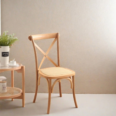 Contemporary Scandinavian Solid Wood Rattan Curved Square Dining Chair With Backrest For Dining Room