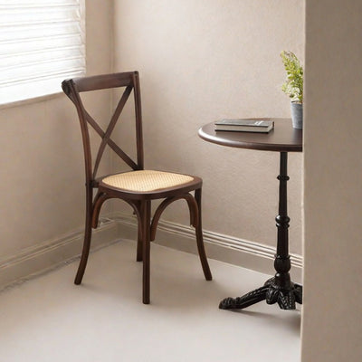 Contemporary Scandinavian Solid Wood Rattan Curved Square Dining Chair With Backrest For Dining Room