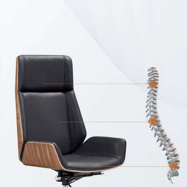 Contemporary Scandinavian PU Leather Wood Aluminum Curved Rectangular Desk Chair With Backrest For Home Office
