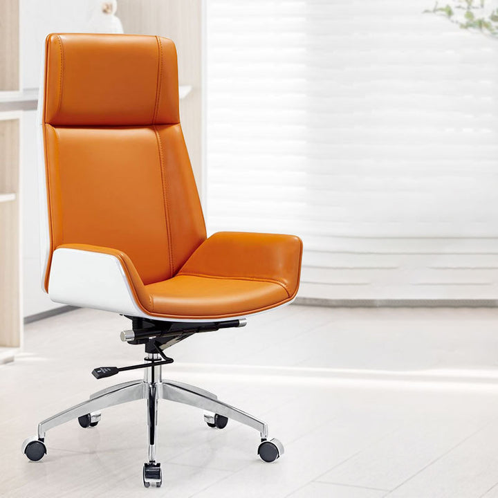 Contemporary Scandinavian PU Leather Wood Aluminum Curved Rectangular Desk Chair With Backrest For Home Office