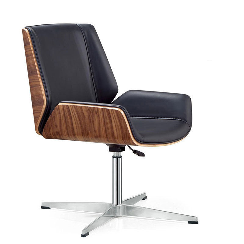 Contemporary Scandinavian PU Leather Wood Aluminum Curved Rectangular Desk Chair With Backrest For Home Office