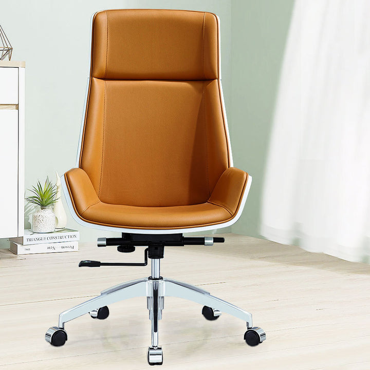Contemporary Scandinavian PU Leather Wood Aluminum Curved Rectangular Desk Chair With Backrest For Home Office