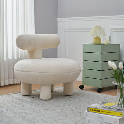 Contemporary Creative Lambswool Solid Wood Curved Round Kids Accent Chair With Backrest For Living Room