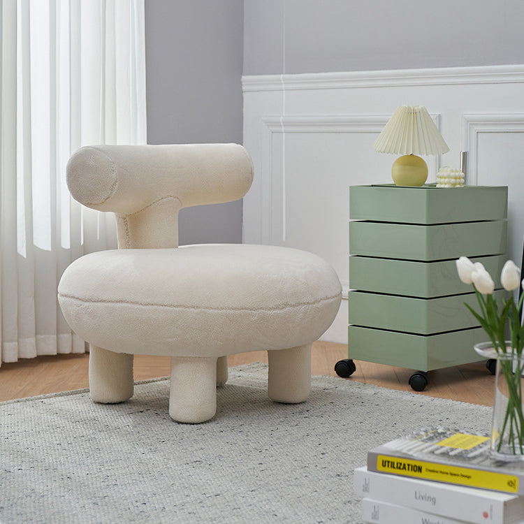 Contemporary Creative Lambswool Solid Wood Curved Round Kids Accent Chair With Backrest For Living Room