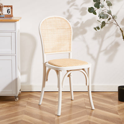 Contemporary Scandinavian Rattan Solid Wood Oval Square Dining Chair With Backrest For Dining Room