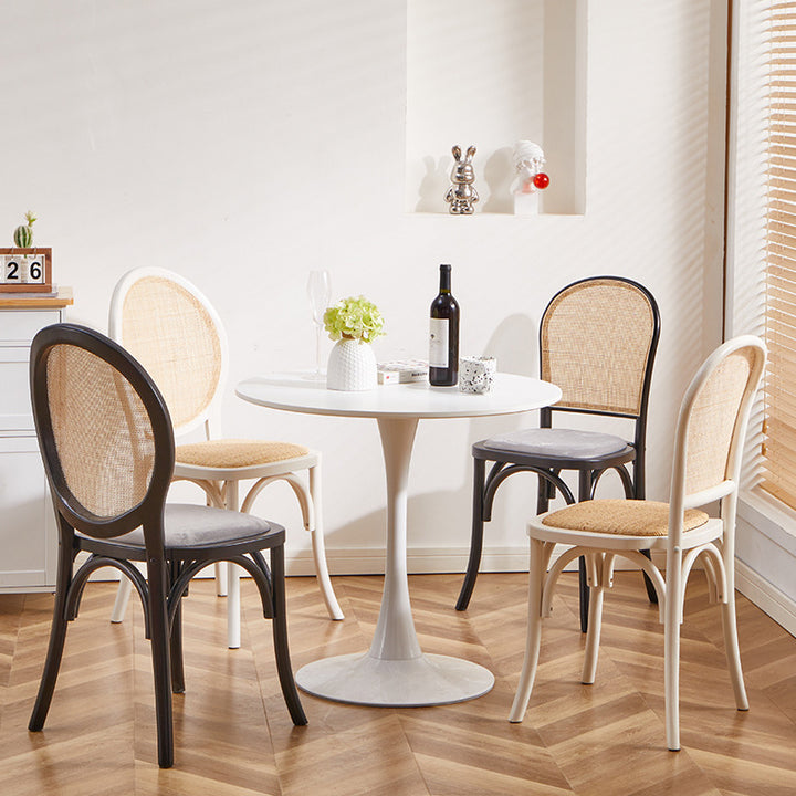 Chaise de salle à manger contemporaine scandinave en rotin et bois massif ovale carrée avec dossier pour salle à manger 