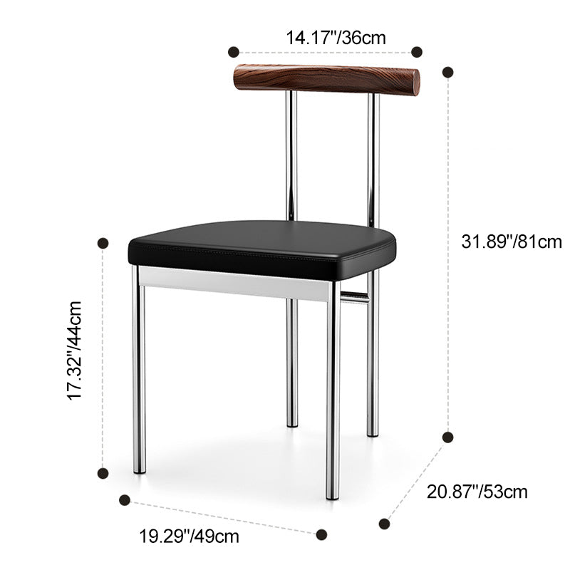 Contemporary Scandinavian Leather Metal Solid Wood Rounded Rectangular Dining Chair With Backrest For Dining Room