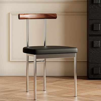 Contemporary Scandinavian Leather Metal Solid Wood Rounded Rectangular Dining Chair With Backrest For Dining Room
