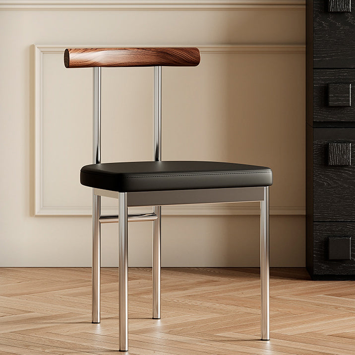 Contemporary Scandinavian Leather Metal Solid Wood Rounded Rectangular Dining Chair With Backrest For Dining Room