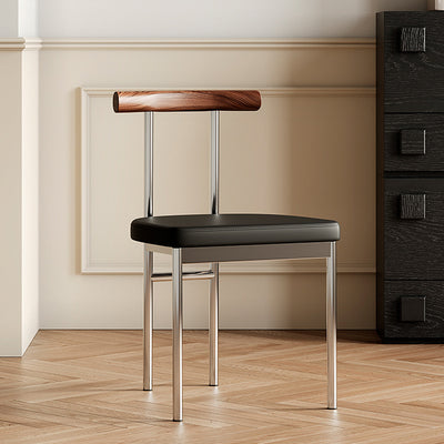 Contemporary Scandinavian Leather Metal Solid Wood Rounded Rectangular Dining Chair With Backrest For Dining Room