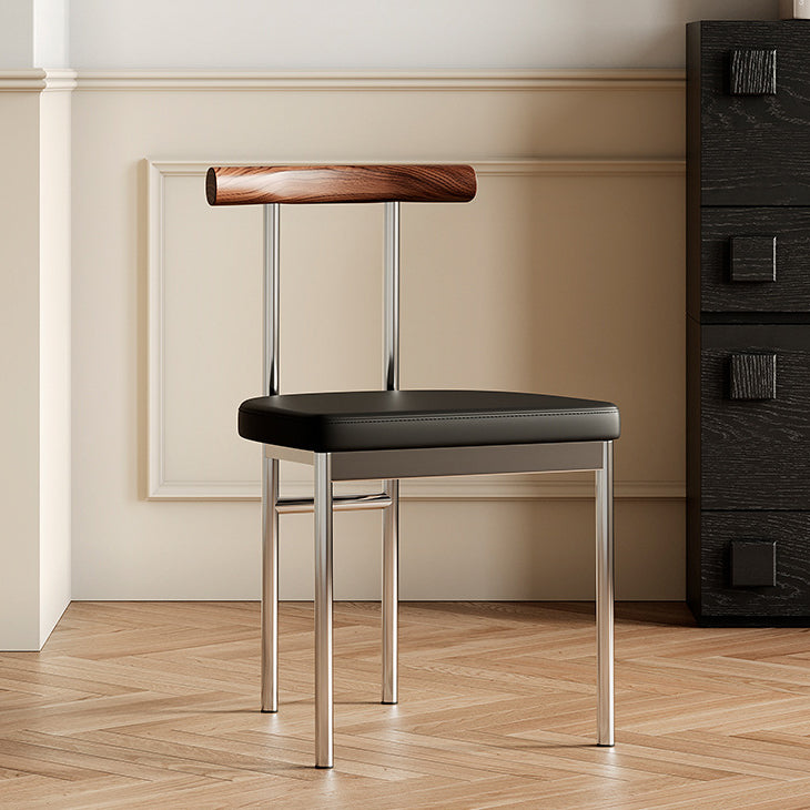 Contemporary Scandinavian Leather Metal Solid Wood Rounded Rectangular Dining Chair With Backrest For Dining Room