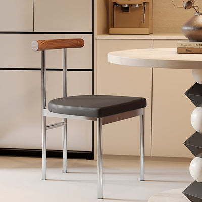 Contemporary Scandinavian Leather Metal Solid Wood Rounded Rectangular Dining Chair With Backrest For Dining Room