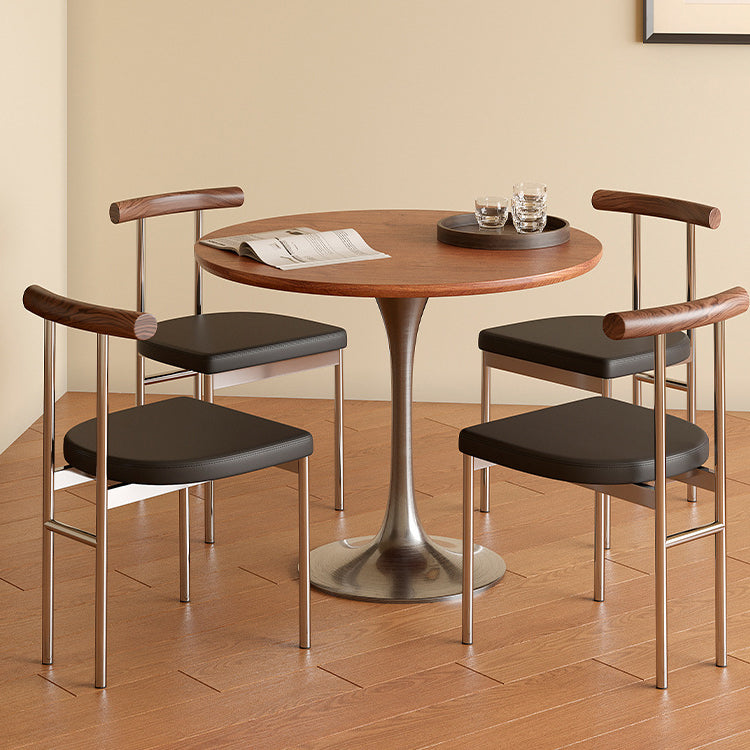Contemporary Scandinavian Leather Metal Solid Wood Rounded Rectangular Dining Chair With Backrest For Dining Room