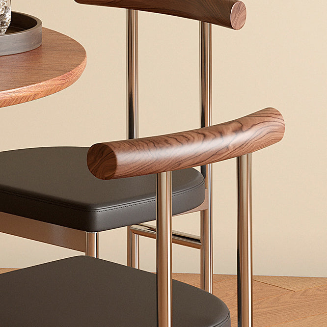 Contemporary Scandinavian Leather Metal Solid Wood Rounded Rectangular Dining Chair With Backrest For Dining Room