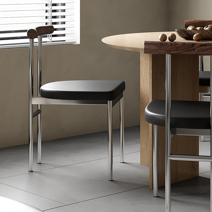 Contemporary Scandinavian Leather Metal Solid Wood Rounded Rectangular Dining Chair With Backrest For Dining Room