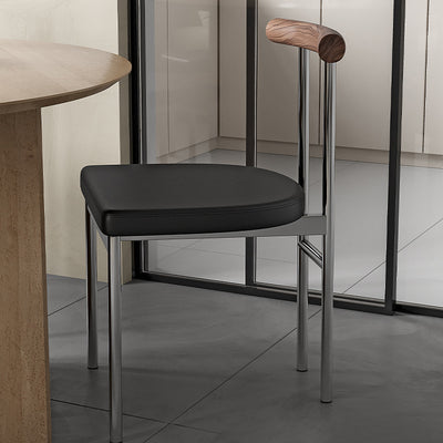 Contemporary Scandinavian Leather Metal Solid Wood Rounded Rectangular Dining Chair With Backrest For Dining Room