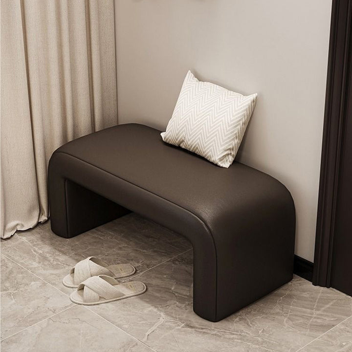 Banc repose-pieds rectangulaire arrondi en bois et cuir PU créatif contemporain pour salon 