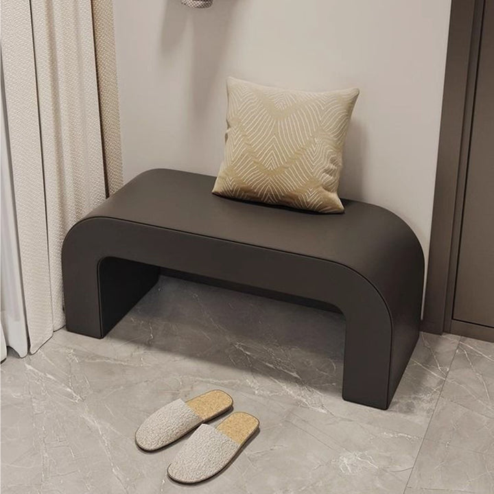 Banc repose-pieds rectangulaire arrondi en bois et cuir PU créatif contemporain pour salon 