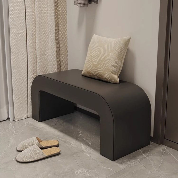 Banc repose-pieds rectangulaire arrondi en bois et cuir PU créatif contemporain pour salon 