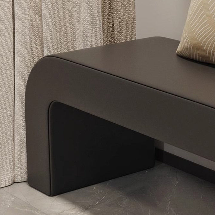 Banc repose-pieds rectangulaire arrondi en bois et cuir PU créatif contemporain pour salon 
