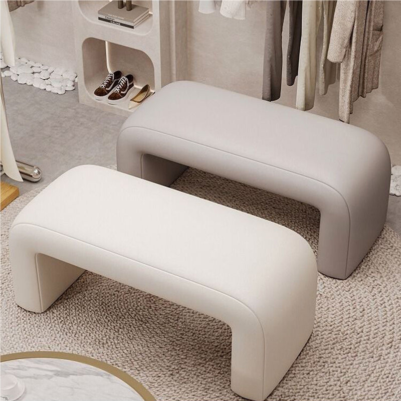Contemporary Creative PU Leather Wood Rounded Rectangular Footstool Bench For Living Room