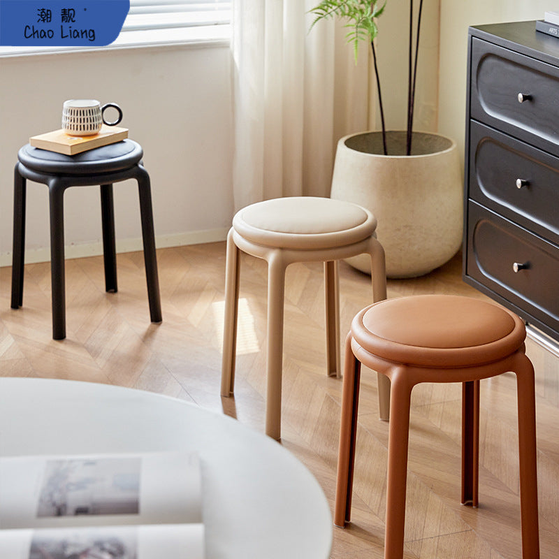 Silla Redonda PP de Cuero PU Minimalista Moderna para Sala de Estar 