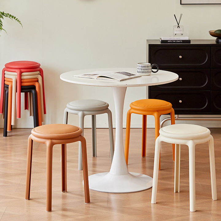Silla Redonda PP de Cuero PU Minimalista Moderna para Sala de Estar 