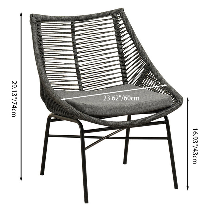Chaise d'accent semi-ronde en rotin chinois traditionnel, coton et métal avec dossier pour salon 