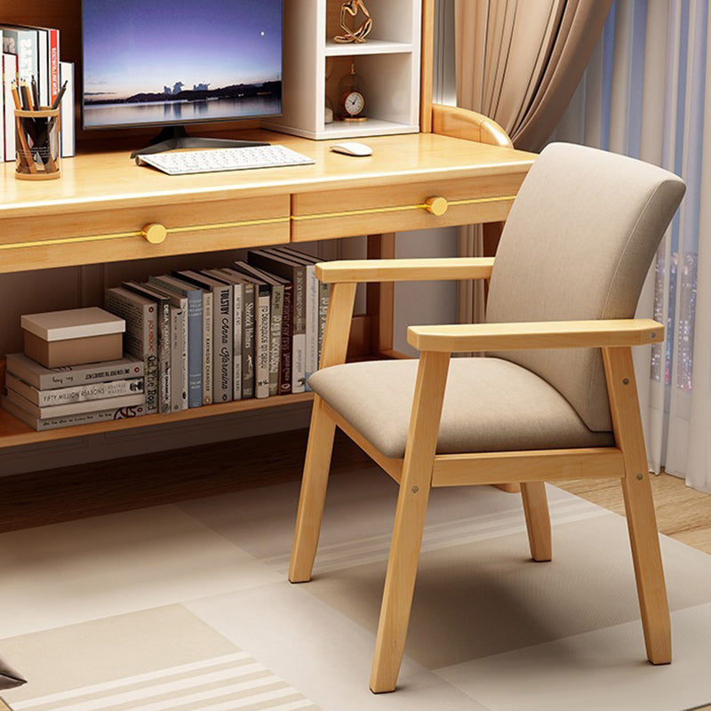 Silla de comedor rectangular moderna minimalista de madera maciza y tela con respaldo y reposabrazos para comedor 