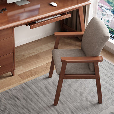 Silla de comedor rectangular moderna minimalista de madera maciza y tela con respaldo y reposabrazos para comedor 