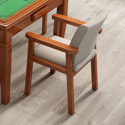 Silla de comedor rectangular moderna minimalista de madera maciza y tela con respaldo y reposabrazos para comedor 