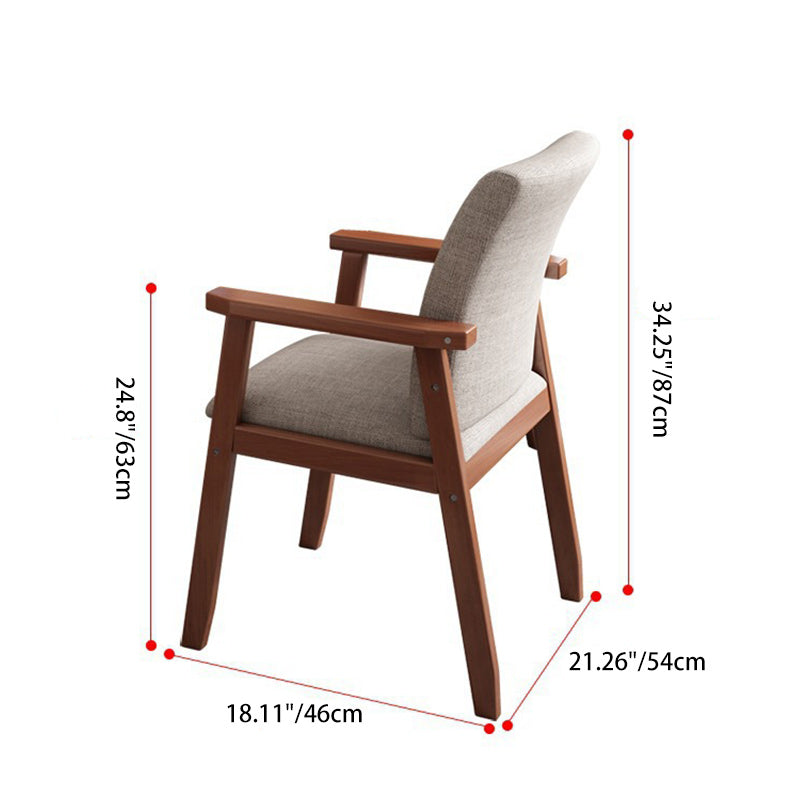 Silla de comedor rectangular moderna minimalista de madera maciza y tela con respaldo y reposabrazos para comedor 