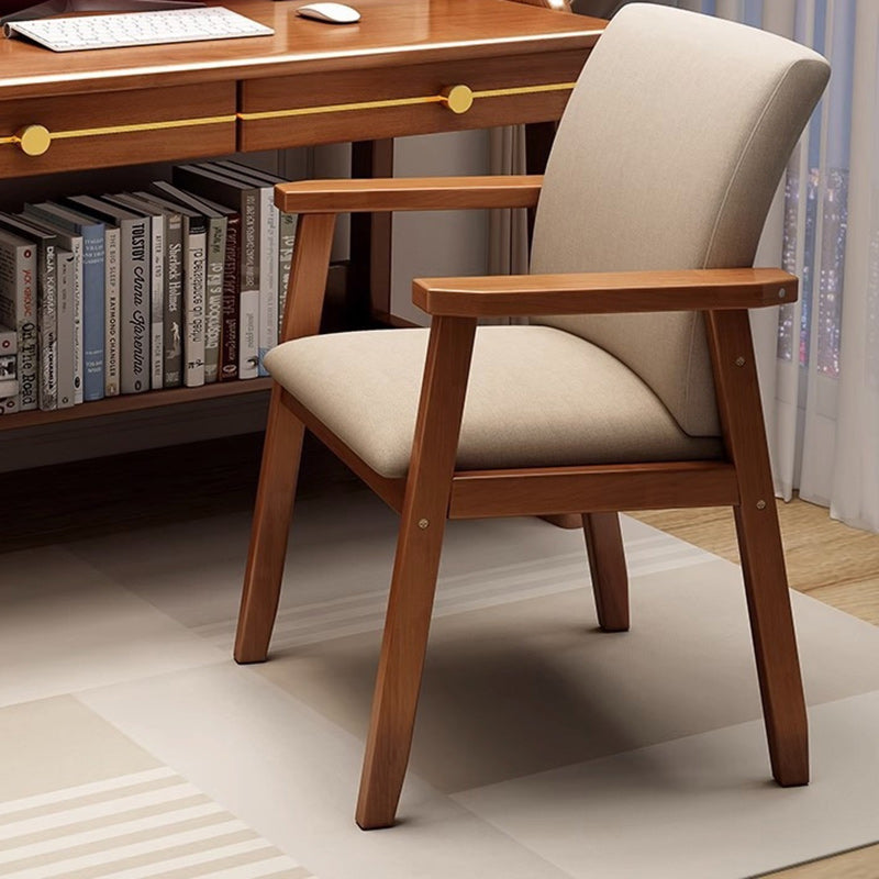 Silla de comedor rectangular moderna minimalista de madera maciza y tela con respaldo y reposabrazos para comedor 