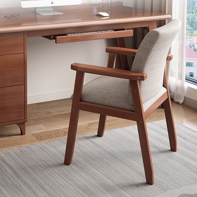 Silla de comedor rectangular moderna minimalista de madera maciza y tela con respaldo y reposabrazos para comedor 