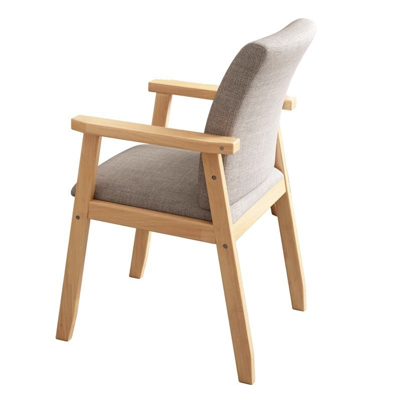 Silla de comedor rectangular moderna minimalista de madera maciza y tela con respaldo y reposabrazos para comedor 