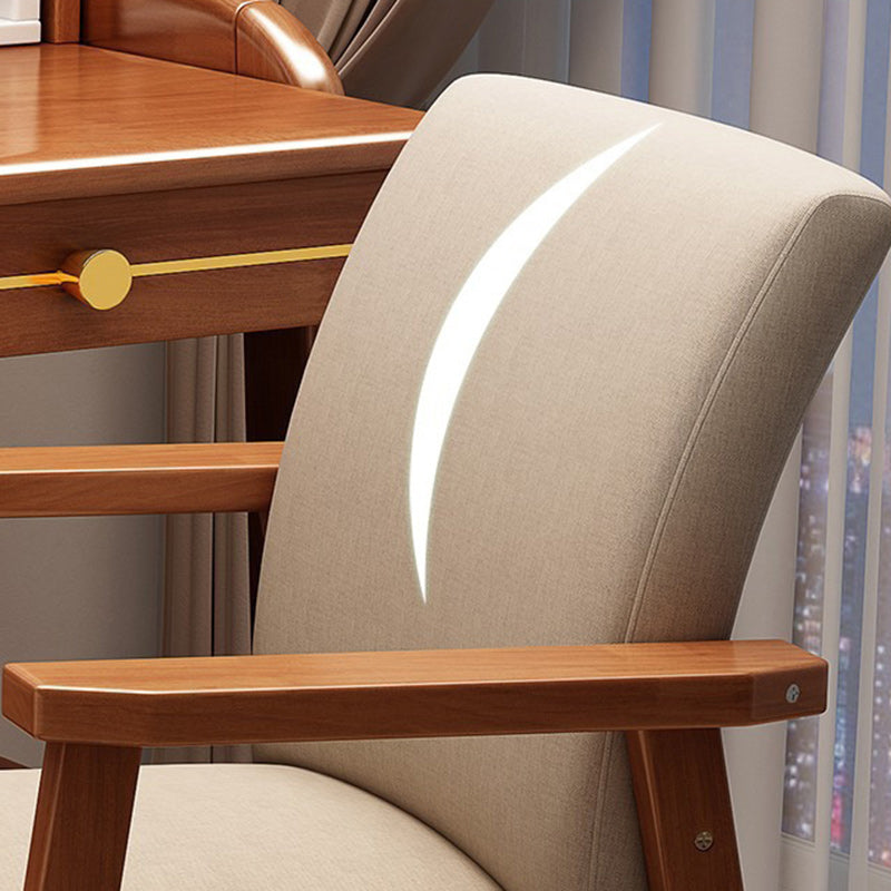 Silla de comedor rectangular moderna minimalista de madera maciza y tela con respaldo y reposabrazos para comedor 