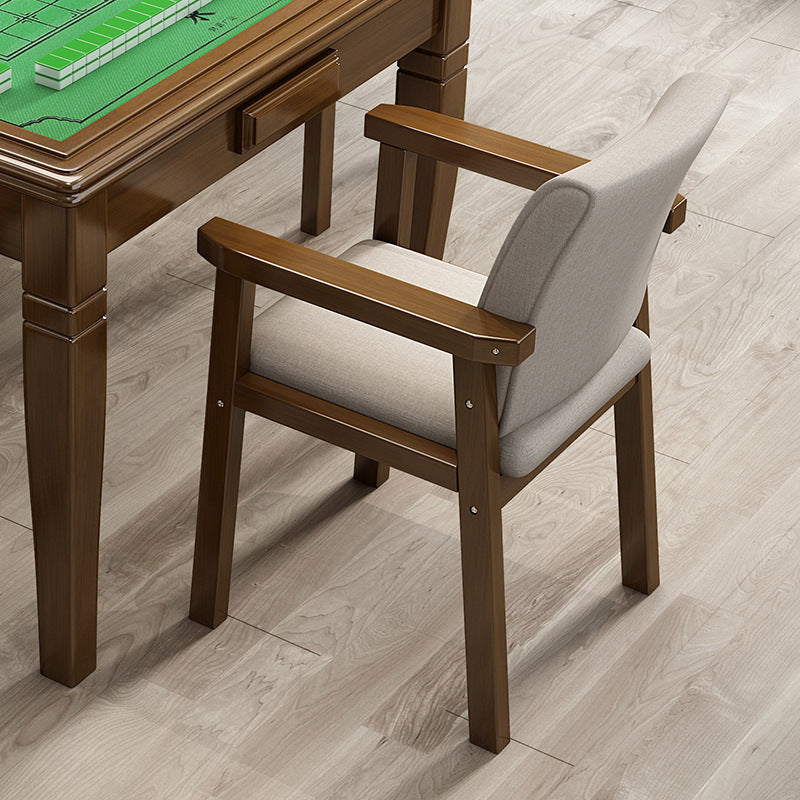 Silla de comedor rectangular moderna minimalista de madera maciza y tela con respaldo y reposabrazos para comedor 