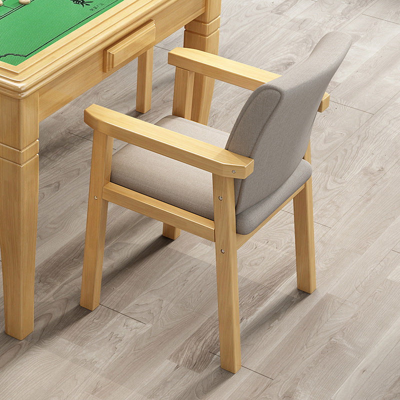 Silla de comedor rectangular moderna minimalista de madera maciza y tela con respaldo y reposabrazos para comedor 