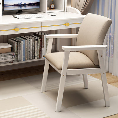 Silla de comedor rectangular moderna minimalista de madera maciza y tela con respaldo y reposabrazos para comedor 