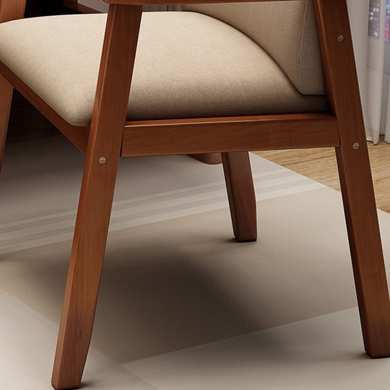 Silla de comedor rectangular moderna minimalista de madera maciza y tela con respaldo y reposabrazos para comedor 