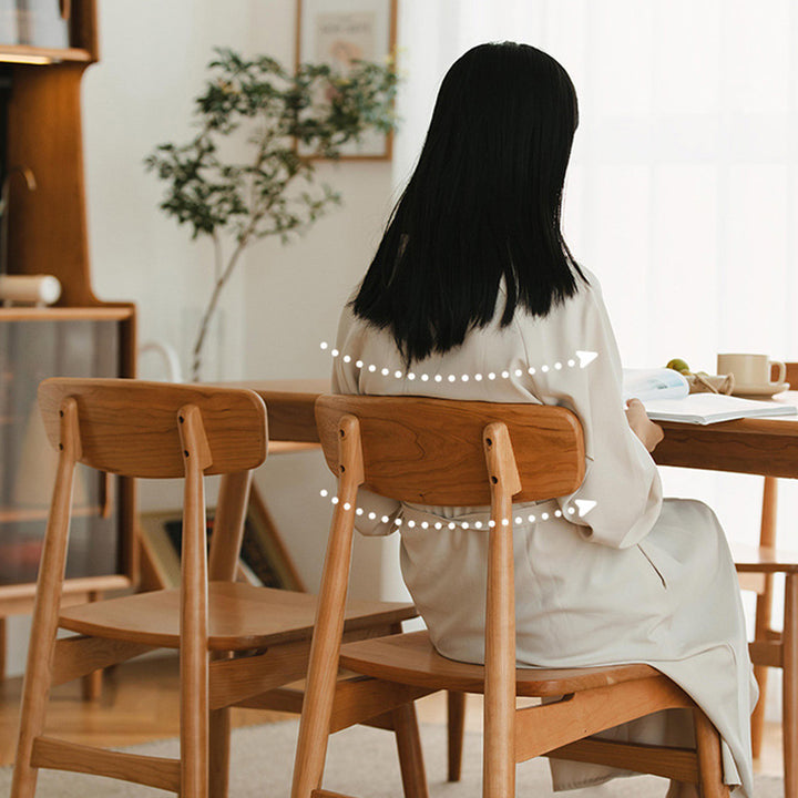 Traditioneller japanischer Kirschholz gebogener quadratischer Esszimmerstuhl mit Rückenlehne für das Esszimmer 